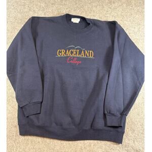 VINTAGE Graceland College Sweatshirt Mens Blue Pullover Crewneck Fleece 90s XL